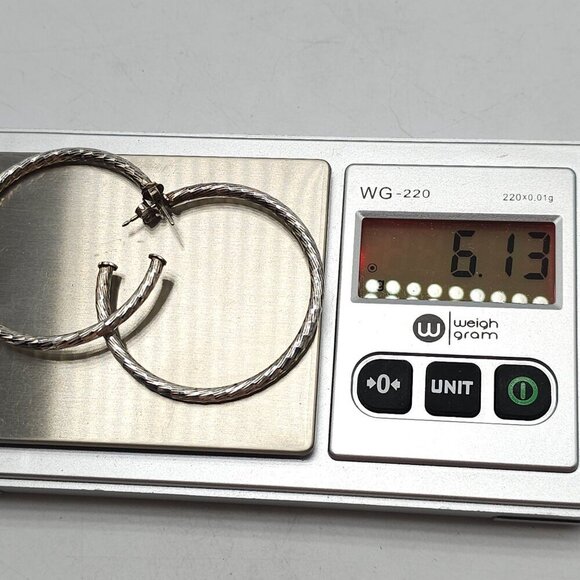 Italian Hammered Sterling Silver Hoop Earrings 1.75" Diameter 6.13g - Picture 4 of 5